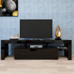Modern Black TV Stand  20 Colors LED TV Stand W Remote Control Lights - Image 2