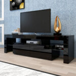 Modern Black TV Stand  20 Colors LED TV Stand W Remote Control Lights - Image 5