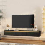 Floating TV Stand, Wall Mounted TV Shelf With Led Lights & Power Outlet,High Gloss TV Cabinet For Black Tv Stands For Living Room - Image 10