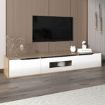 TV Cabinet, High Gloss TV Cabinet, Color Matching High-glosswhite And Wood Color, With Color Changing LED Light. - Image 2