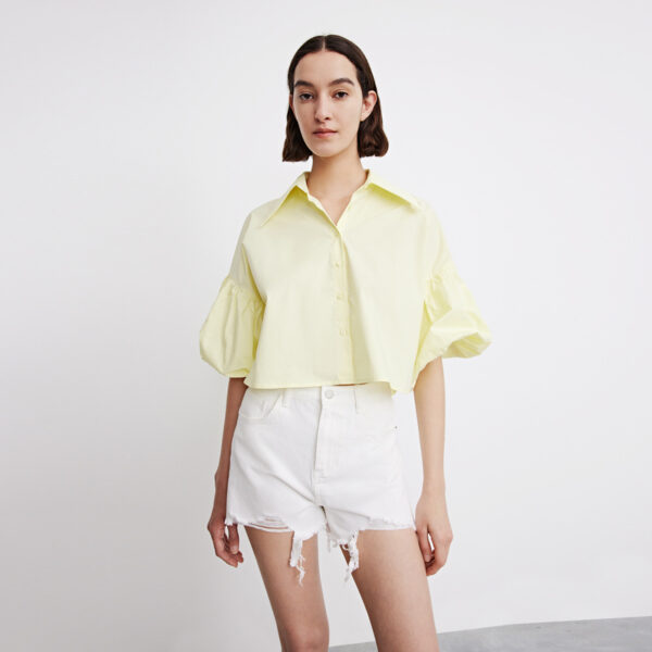 Summer New Products Women Export To Europe And America Foreign Trade Orders Retro Temperament Puff Sleeve Loose Cardigan Shirt