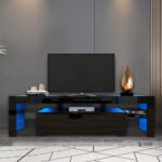 Modern Black TV Stand  20 Colors LED TV Stand W Remote Control Lights - Image 4