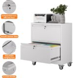 Aobabo Metal 2 Drawer Lateral File Mobile Cabinet With 2 Lock, File Cabinet With Wheels And Adjustable File Bars For Office,Home, For Letter Legal Size,White, Assembly Required - Image 6