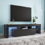 Modern Black TV Stand  20 Colors LED TV Stand W Remote Control Lights