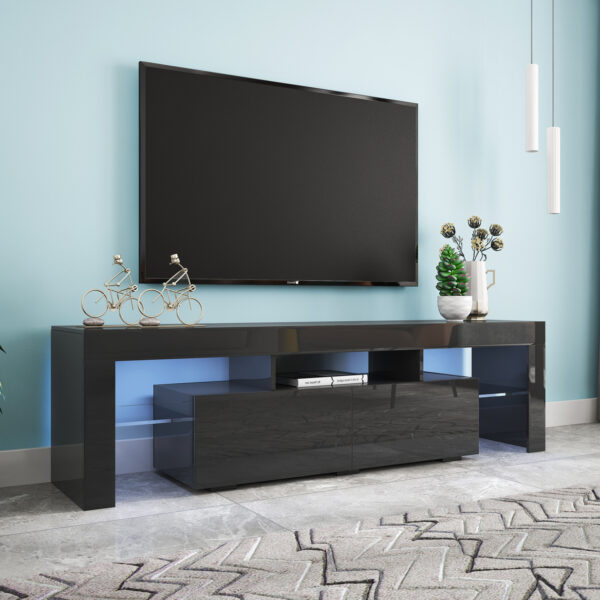 Modern Black TV Stand  20 Colors LED TV Stand W Remote Control Lights