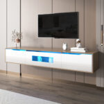 TV Cabinet, High Gloss TV Cabinet, Color Matching High-glosswhite And Wood Color, With Color Changing LED Light. - Image 7
