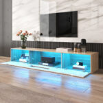 TV Cabinet, High Gloss TV Cabinet, Color Matching High-glosswhite And Wood Color, With Color Changing LED Light. - Image 9