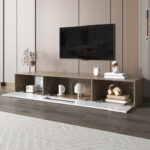 TV Cabinet, High Gloss TV Cabinet, Color Matching High-glosswhite And Wood Color, With Color Changing LED Light. - Image 3