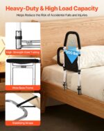 Bed Rail For Elderly, Bedside Assist Rails With Side Handle And PU Handrail, Adjustable Height Carbon Steel Pipe Bedside Cane, Bed Bars For Seniors & Patients, Fits King, Queen, Full, Twin - Image 3
