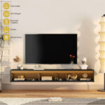 Floating TV Stand, Wall Mounted TV Shelf With Led Lights & Power Outlet,High Gloss TV Cabinet For Black Tv Stands For Living Room - Image 7