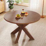 Round Dining Table Modern Farmhouse Kitchen Table, Cherry