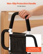 Bed Rail For Elderly, Bedside Assist Rails With Side Handle And PU Handrail, Adjustable Height Carbon Steel Pipe Bedside Cane, Bed Bars For Seniors & Patients, Fits King, Queen, Full, Twin - Image 5