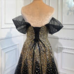 Black Gold One Word Shoulder Hosting Banquet Bride Toasting Evening Dress - Image 2