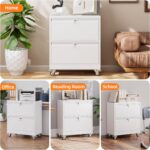 Aobabo Metal 2 Drawer Lateral File Mobile Cabinet With 2 Lock, File Cabinet With Wheels And Adjustable File Bars For Office,Home, For Letter Legal Size,White, Assembly Required - Image 4