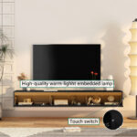 Floating TV Stand, Wall Mounted TV Shelf With Led Lights & Power Outlet,High Gloss TV Cabinet For Black Tv Stands For Living Room - Image 4